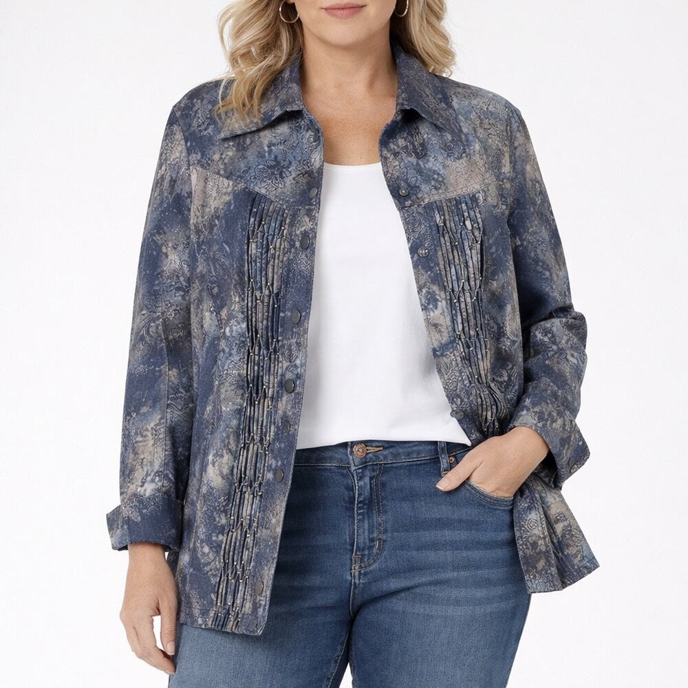 NEW Coldwater Creek Sz 18 Watercolor Stretch Denim Jacket Alternative Updated